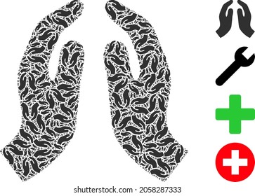 Vector pray hands fractal is made of randomized itself pray hands icons. Fractal collage of pray hands.