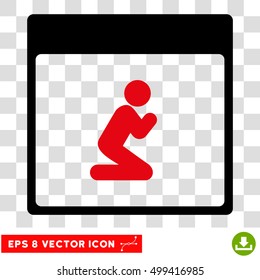 Vector Pray Person Calendar Page EPS vector icon. Illustration style is flat iconic bicolor intensive red and black symbol on a transparent background.