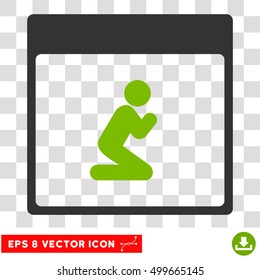Vector Pray Person Calendar Page EPS vector icon. Illustration style is flat iconic bicolor eco green and gray symbol on a transparent background.