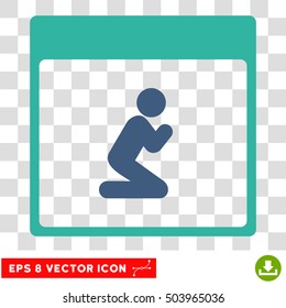 Vector Pray Person Calendar Page EPS vector icon. Illustration style is flat iconic bicolor cobalt and cyan symbol on a transparent background.