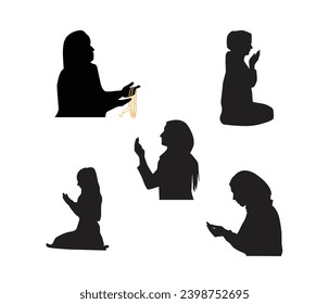 vector prayer Muslim girl silhouette mosque illustration