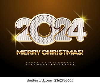 Vector precious Greeting Card Merry Christmas 2024! Unique luxury Font. Premium Alphabet Letters and Numbers set