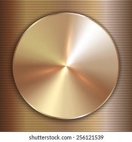 Vector Precious Metal Round Gold Plate With Lined Background