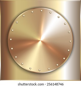 Vector Precious Metal Round Gold Plate With  Rivets