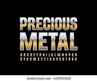 Vector Precious Metal Uppercase Font. Letras y números de alfabeto dorado y plateado