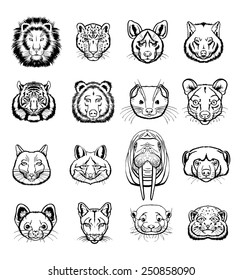 Vector predators animals black icon set