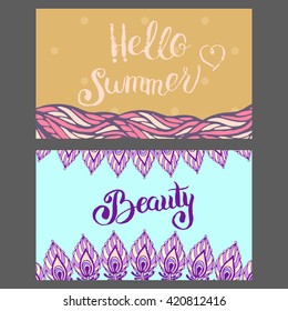 Vector pre-designed cards with summer theme. Midsummer collection