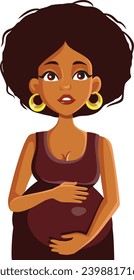 
Vector Pregnant Woman of African Ethnicity Caressing her Belly. Mother to be feeling love and anticipation for childbirth 
