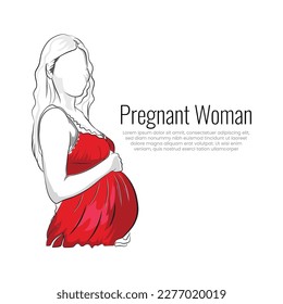 Vector pregnant woman drawing, An illustration of pregnant lady, Vector line art of motherhood