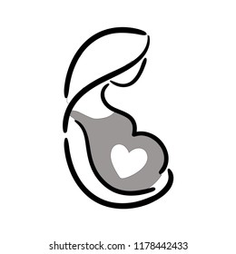 Vector pregnant woman, icon in trendy linear style, Gynecology clinic logo, design element for hospital site, eps 10, premium