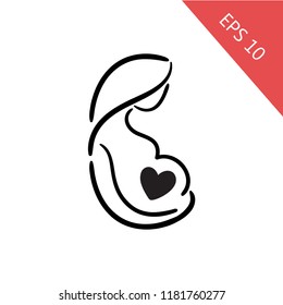 Vector pregnant woman, icon in trendy linear style, Gynecology clinic logo, design element for hospital site, eps 10, premium
