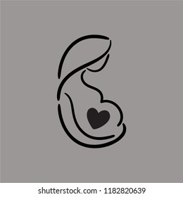 Vector pregnant woman, icon in trendy linear style, Gynecology clinic logo, design element for hospital site, eps 10, premium