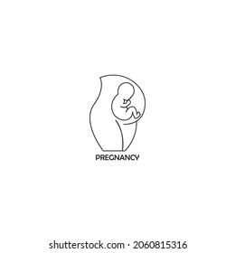 Vector pregnant woman icon in trendy linear style. Gynecology clinic logo, design element for hospital site.