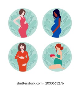 Vector pregnant woman set. Vector pregnancy concept icon. Clip art isolated.