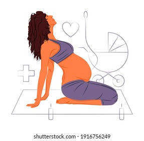 Vector pregnant woman in shadow of sharp lines style