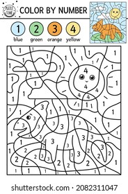 Vector Prehistoric Color By Number Activity With Dinosaur. Ancient Animal Coloring And Counting Game With Cute Dino. Funny Educational Coloration Page For Kids. 
