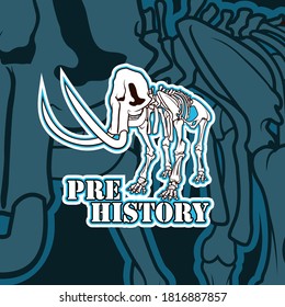 Vector prehistoric skeleton of mammoth emblem illustration