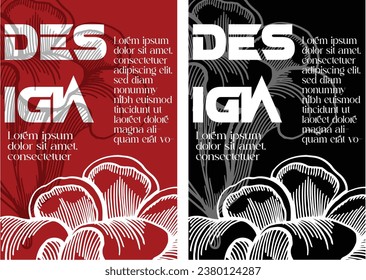 vector pre-made cards or posters in modern abstract style with nature motifs, flowers, leaves and hand drawn texture. Templates for your design