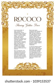 Vector pre-made frame; floral vignettes for design certificate template. Victorian style gold border. Arabic golden motifs. Ornamental vintage decoration for card, flyer, layout. A4 page size.