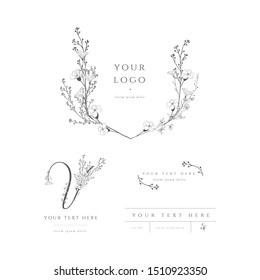 Vector Pre-made Logo Branding Kit, Floral Monogram. Decorated With Detailed Delicate Flowers And Brunches. Event Planner, Wedding Planner, Photography