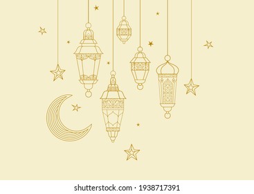 Vector premade Ramadan Kareem card. A4 page size. Vintage banner for your Ramadan wishing. Arabic lanterns. A place for greeting text. Islamic Holidays background. The Muslim feast of Ramadan month.