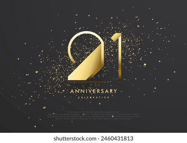 Vector premium 21 aniversario. Con ilustraciones de números únicos en color dorado que se mezclan con un fondo negro suave.