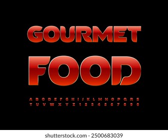 Vector premium advertising Gourmet Food. Elegant Red Font. Trendy Alphabet Letters and Numbers set.