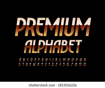 Vector Premium Alphabet. Golden elegant Font. Shiny elite style Letters and Numbers set