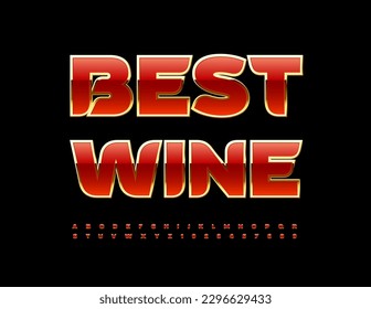 Mejor Vino. Color rojo y oro brillante fuente. Juego de letras y números de alfabeto de lujo