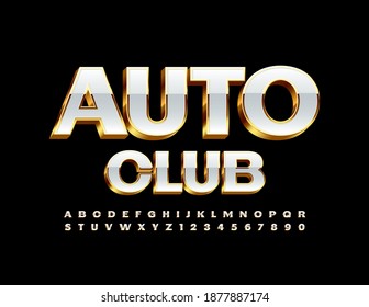 Vector premium banner Auto Club. 3D elite Font. Gold and White Alphabet Letters and Numbers set