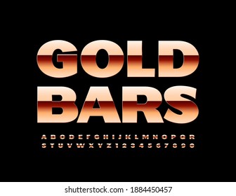 Vector premium banner Gold Bars. Elite metal Font. Modern luxury Alphabet Letters and Numbers set