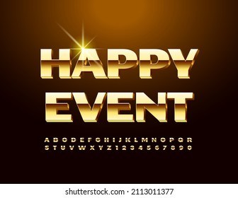 Acontecimiento Happy de Banner de Vector premium. Letras y números de alfabeto de oro en 3D. Fuente brillante chic