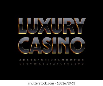 Vector premium banner Luxury Casino. Elegant Black and Gold Font. 3D elite Alphabet Letters and Numbers set