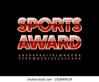 Vector Premium Banner Sports Award. Red And Gold Elite Font. Shiny Alphabet Letters And Numbers Set
