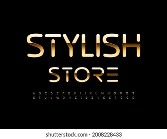 Vector premium banner Stylish Store. Elegant Gold Alphabet Letters and Numbers set. Chic creative Font