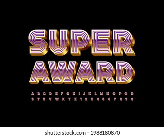 Banner de alta calidad de vectores Super Award. Fuente de laberinto dorado y púrpura. Letras y números de alfabeto chic