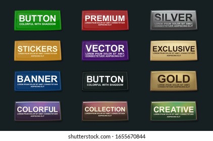 Vector premium button collection. Exclusive 3d icon set on black backdrop. Premium gold stickers