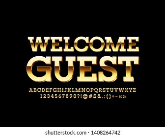 Vector premium card Welcome Guest. Golden modern Font. Chic Alphabet Letters, Numbers and Symbols