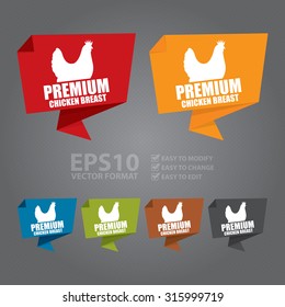 Vector : Premium Chicken Breast Paper Origami Speech Bubble or Speech Balloon Infographics Sticker, Label, Sign or Icon