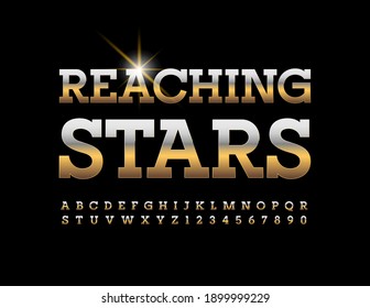 Vector premium concept Reaching Stars. Metallic luxury Font. Gold Alphabet Letters and Numbers set