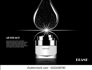 Vector premium cosmetic ads, water drop and shining light above night cream