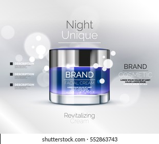 Vector premium cream ads, facial skincare brand cosmetic packaging, translucent glass cream bottle with glittering