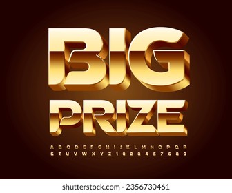 Vector premium Emblem Big Prize. Elegant 3D Golden Font. Luxury set of Alphabet Letters and Numbers