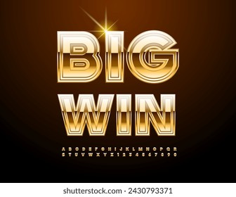 Vector premium Emblem Big Win. Luxury Gold Font. Trendy Chic Alphabet Letters and Numbers.