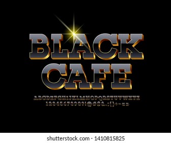 Black Cafe mit Vektorgrafik-Premium-Emblem. Chic 3D Font. Alphabet-Goldene Großbuchstaben, Zahlen und Symbole