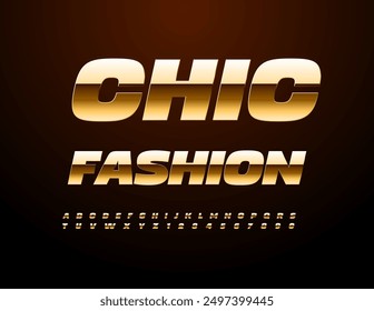 Vector premium emblem Chic Fashion. Elite Gold Font. Modern Alphabet Letters and Numbers set.