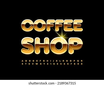 Vector premium Emblem Coffee Shop. Chic Gold Font. Elegant Alphabet Letters, Numbers and Symbols