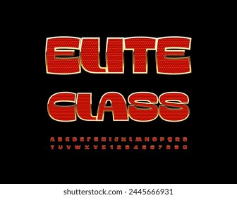 Vector premium emblem Elite Class. Exclusive Red Font. Trendy Luxury Alphabet Letters and Numbers set.