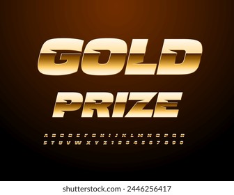 Vector premium emblem Gold Prize. Trendy Gold Font. Modern Alphabet Letters and Numbers.