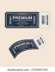Vector Premium Event Ticket Design All Access Pass con código de barras y diseño de talón 3d